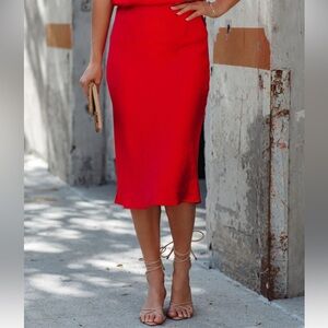 VICI | Dreamland Satin Midi Skirt - Red